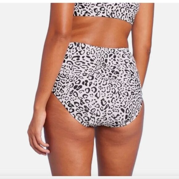 KONA SOL BIKINI BOTTOM HIGH WAIST HIGH COVERAGE LEOPARD PRINT OFF WHITE & BLACK - Picture 2 of 2